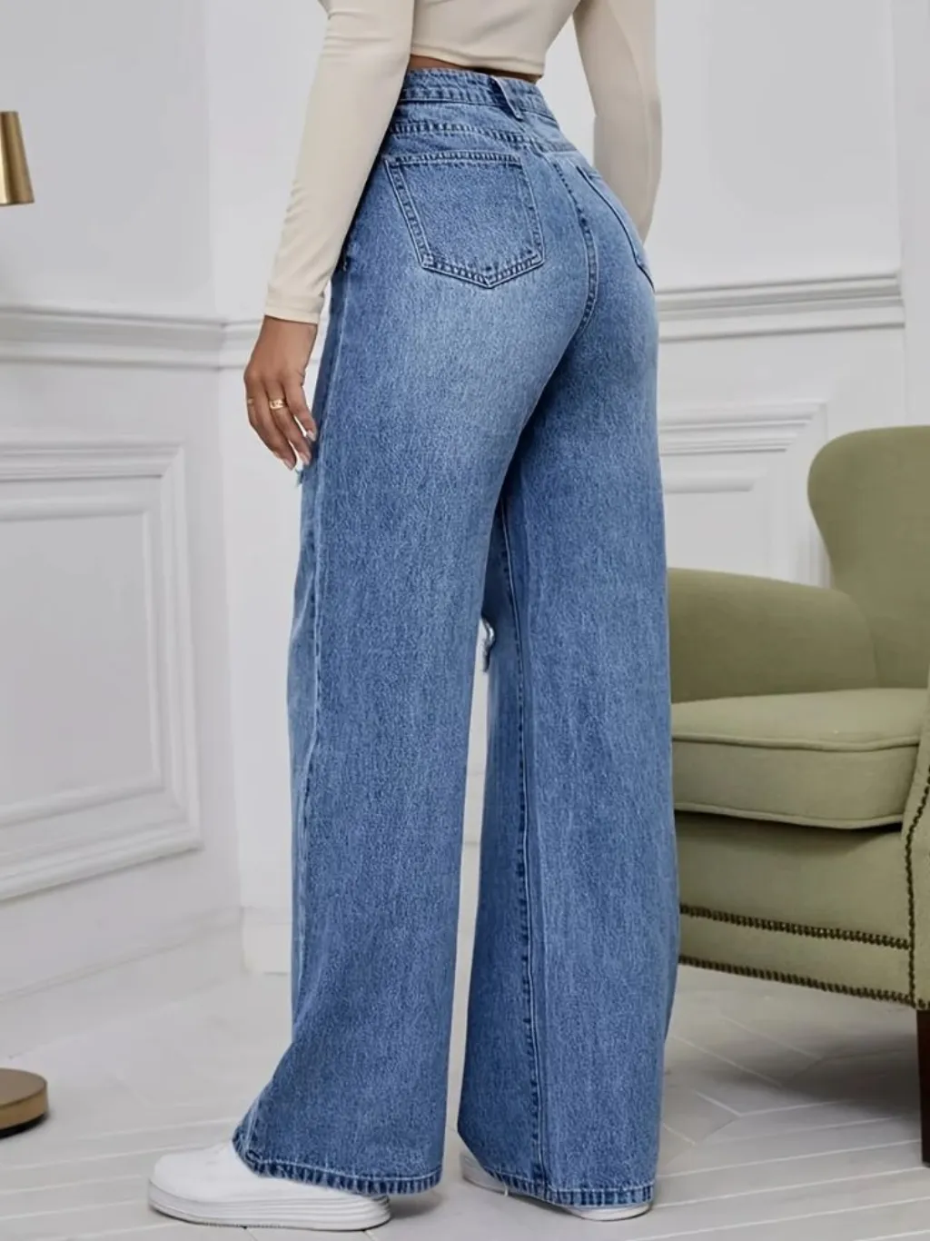 Women's Washed Ripped Wide-Leg Jeans — endless ways to style it