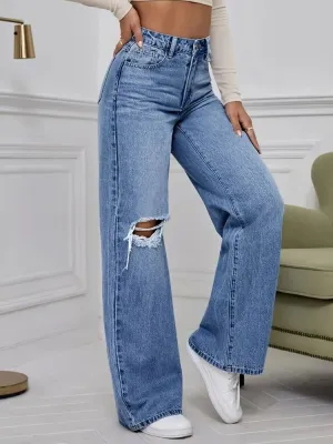 Women's Washed Ripped Wide-Leg Jeans — view 6