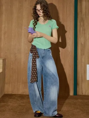 Women's Washed Wide-Leg Jeans, Vintage Style — view 3