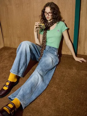 Women's Washed Wide-Leg Jeans, Vintage Style — view 4