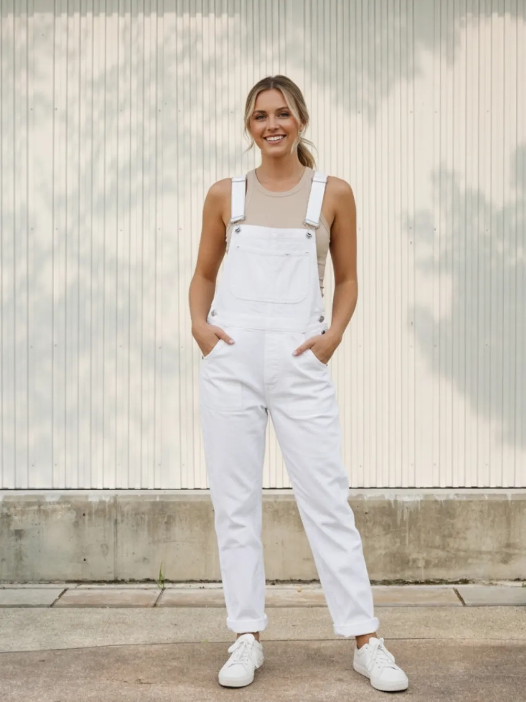 Women's White Denim Dungarees