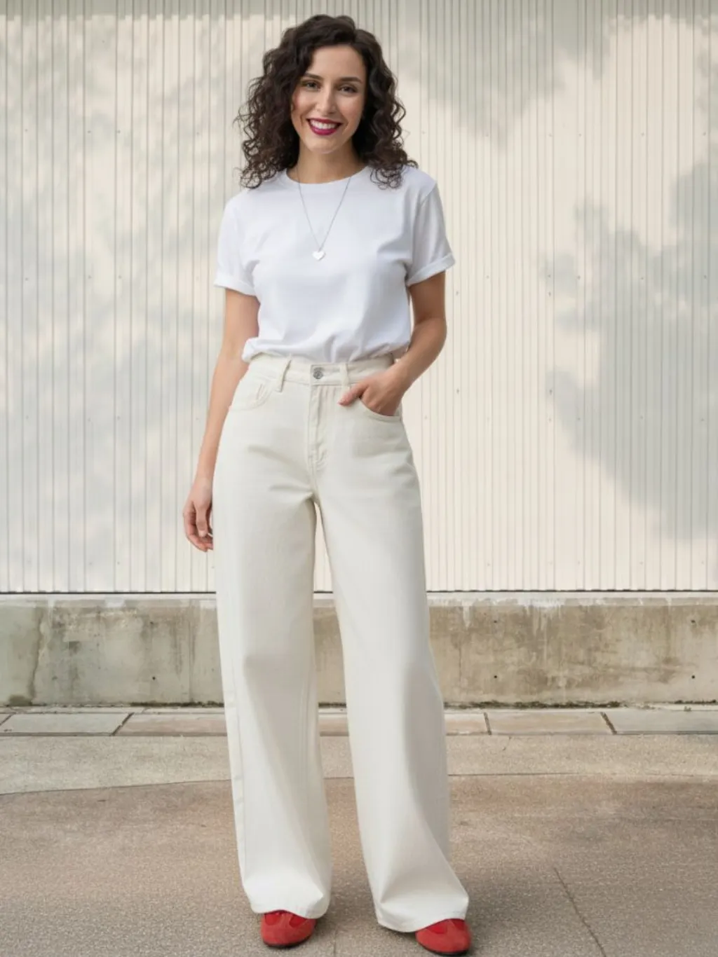 Women's White High-Waisted Wide-Leg Jeans