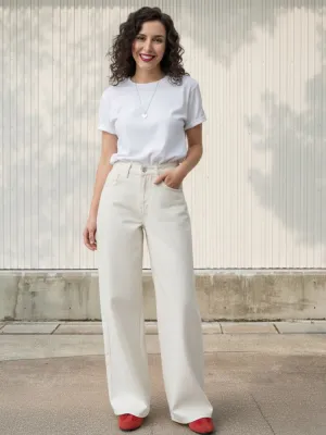 Women's White High-Waisted Wide-Leg Jeans — view 1