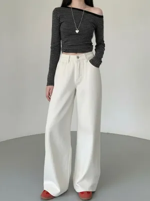 Women's White High-Waisted Wide-Leg Jeans — view 5