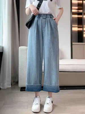 Women's Wide-Leg Jeans, Elastic Waist & Turn-Ups — view 2