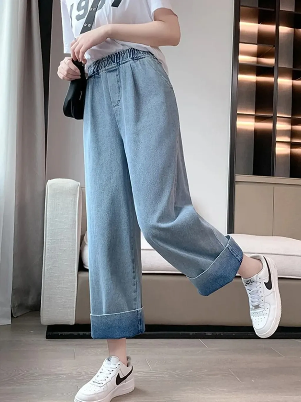Women's Wide-Leg Jeans, Elastic Waist & Turn-Ups — endless ways to style it