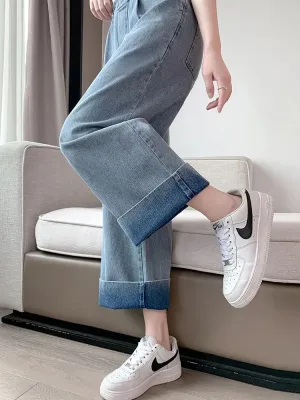 Women's Wide-Leg Jeans, Elastic Waist & Turn-Ups — view 5