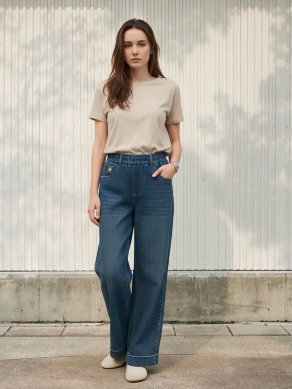 Women's Wide-Leg Jeans with Elasticated Waist
