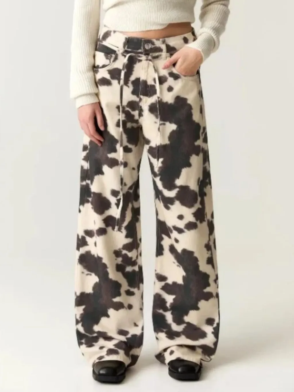 Women's Wide-Leg Vintage Jeans, Cow Print — quality denim, made to last