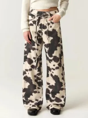 Women's Wide-Leg Vintage Jeans, Cow Print — view 3