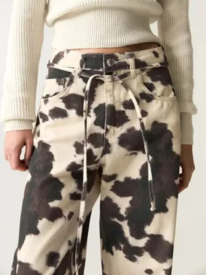 Women's Wide-Leg Vintage Jeans, Cow Print — view 5