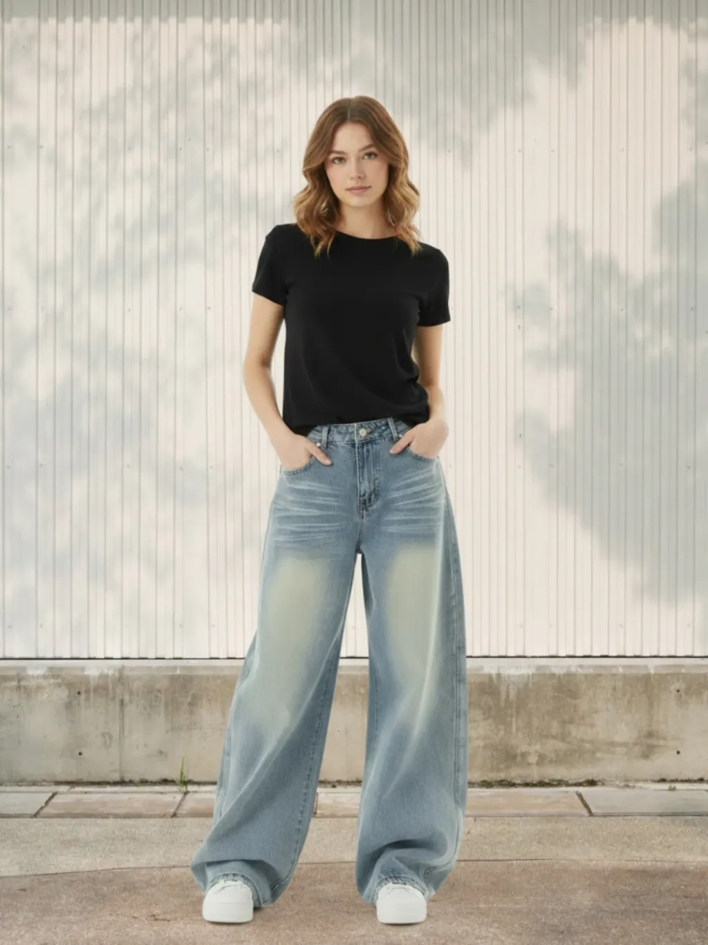 Women's Wide-Leg Vintage Washed Skate Jeans