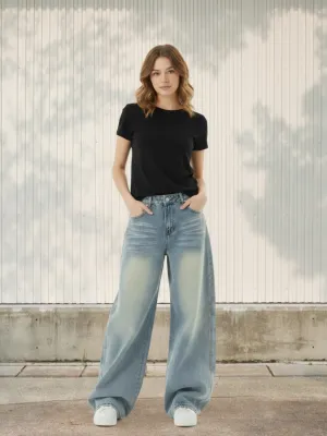 Women's Wide-Leg Vintage Washed Skate Jeans — view 1