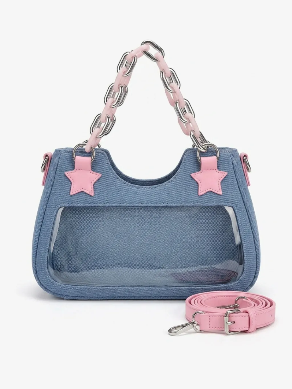 Women's Y2K Denim Shoulder Bag with Pink Star Motif — endless ways to style it